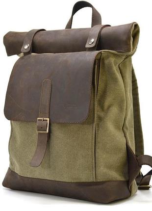 Рол-ап рюкзак із кінської шкіри та канвас tarwa roc-5191-3md1 фото