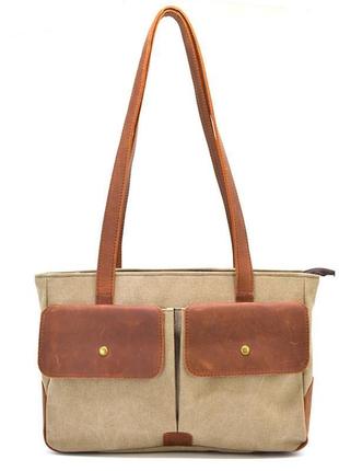 Жіноча сумка тоут із канвас і шкіри tarwa rbs-3930-3md з передніми кишенями1 фото