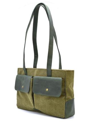 Жіноча сумка тоут із канвас і шкіри tarwa reh-3930-3md з передніми кишенями