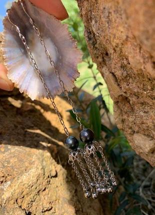 Сережки з чорними перлами ′медуза′2 фото