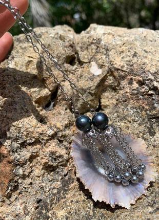 Сережки з чорними перлами ′медуза′3 фото