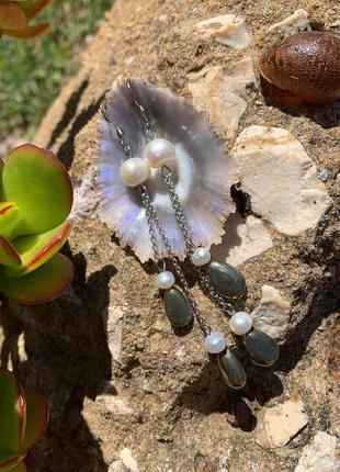Сережки з піритом та перлами ′ольвія′4 фото