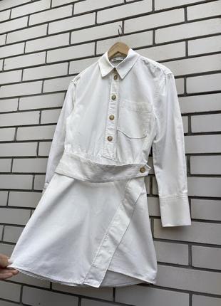 Льняное короткое асимметричное платье-рубашка , лен, хлопок zara8 фото
