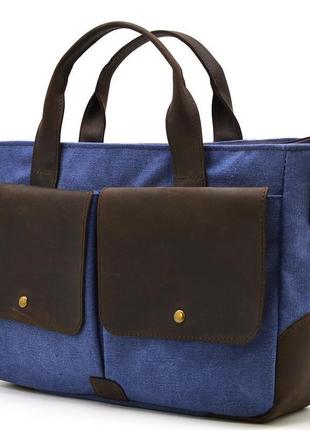 Чоловіча сумка з канвасу та кінської шкіри tarwa rkc-3990-3md синій1 фото