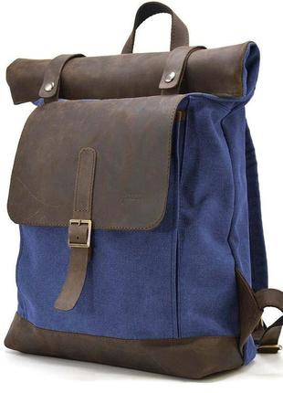 Рол-ап рюкзак зі шкіри та синій канвас tarwa rkc-5191-3md
