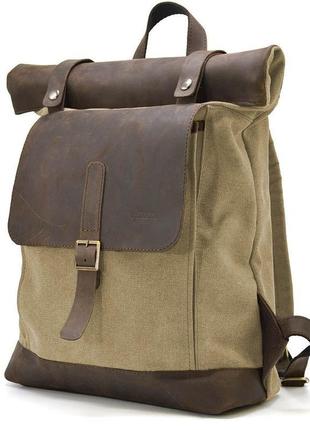 Рол-ап рюкзак зі шкіри та пісочний канвас tarwa rsc-5191-3md1 фото