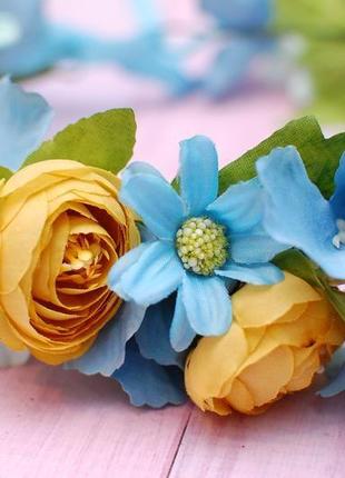 Вінок віночок з квітами жовто-блакитний6 фото