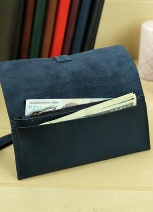 Кожаный кошелек, клатч с закруткой, кожа итальянский краст, цвет синий4 фото
