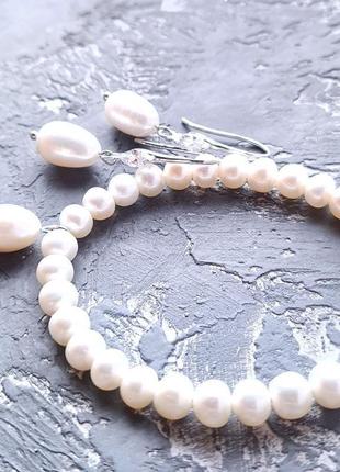 Браслет та сережки з натуральних перлів з великою перлиною краплею