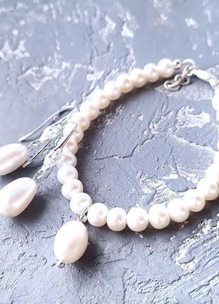 Браслет та сережки з натуральних перлів з великою перлиною краплею2 фото