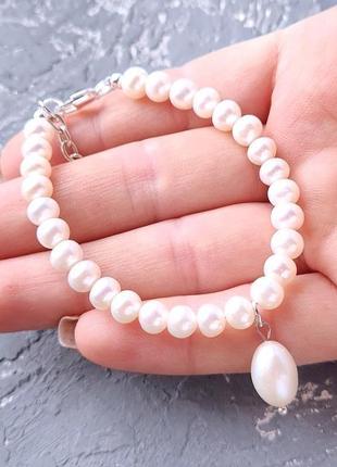 Комплект из натурального жемчуга в серебре с кристаллами циркона