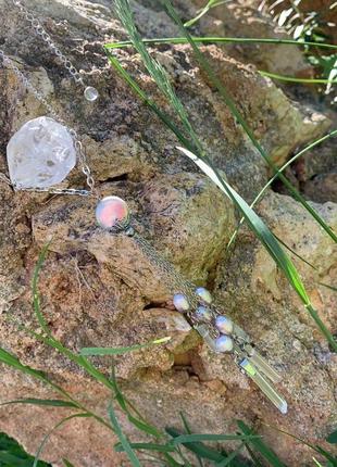Кольє з перлами та кристалами гірського кришталю ′крижаний дощ′4 фото
