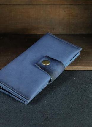 Шкіряний гаманець berty 18см, шкіра італійський краст, колір синій2 фото