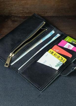 Шкіряний гаманець berty 18см, шкіра італійський краст, колір чорний4 фото