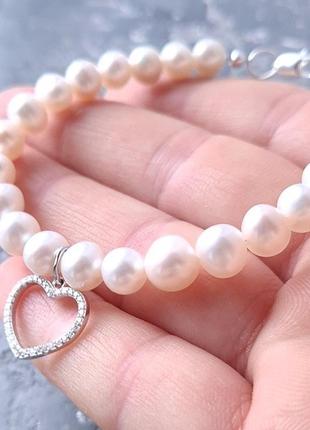 Комплект  з натуральних перлів у сріблі кольє та браслет подарунок 8 березня4 фото
