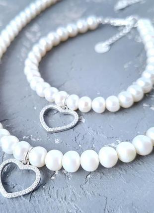Комплект  з натуральних перлів у сріблі кольє та браслет подарунок 8 березня2 фото