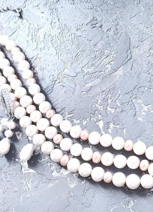 Браслет та срібні сережки з натуральних білих та персикових перлів