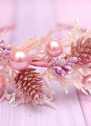 Стильний новорічний обруч ободок рожево-пудровий1 фото