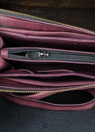 Кожаный кошелек тревел с ремешком, кожа итальянский краст, цвет бордо3 фото