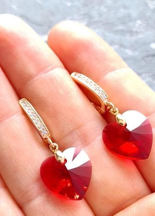 Позолоченные серьги с кристаллами swarovski сердце scarlet2 фото
