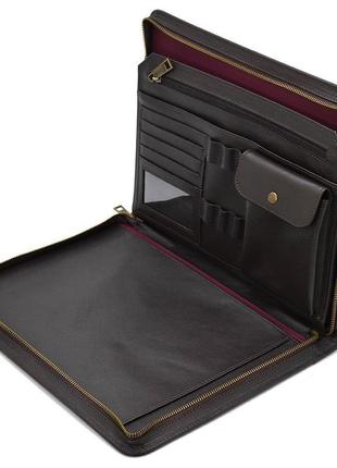 Кожаная коричневая папка органайзер портфолио на молнии для документов а4+ tarwa gc-1295-4lx