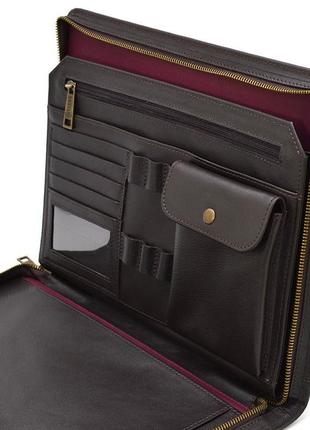 Кожаная коричневая папка органайзер портфолио на молнии для документов а4+ tarwa gc-1295-4lx