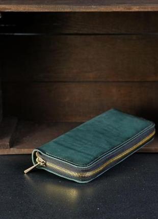 Шкіряний гаманець на круговій блискавці, шкіра краст, колір зелений1 фото