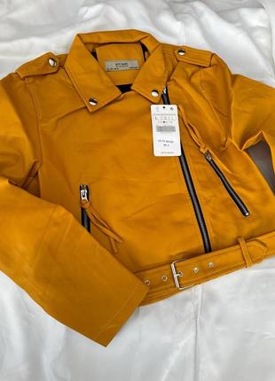 Куртка косуха короткая желтая горчица эко кожа1 фото