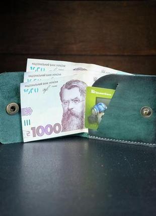 Шкіряний гаманець жорик, шкіра італійський краст, колір зелений3 фото