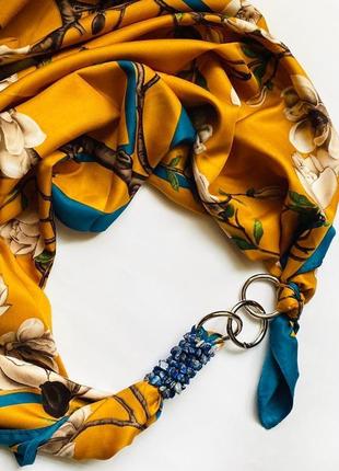 Дизайнерський хустку "осінній джаз" my scarf, шийну хустку, подарунок жінці, прикрашений каменем содали2 фото