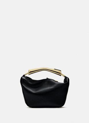 Zara 🔥 -60% сумка черная мини сети с золотой ручкой