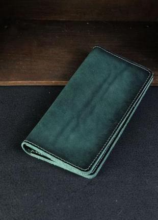 Шкіряний гаманець, лонг на 4 карти шкіра італійський краст, колір зелений2 фото