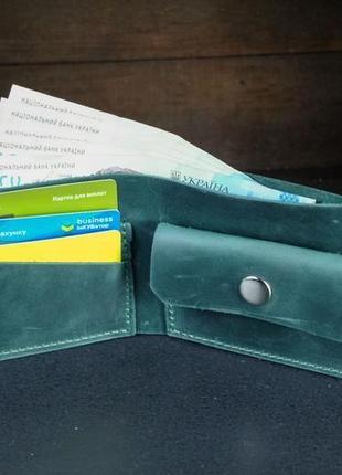 Кожаный кошелек, портмоне на застежке с монетницей, кожа crazy horse, цвет зеленый3 фото