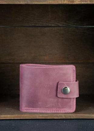 Шкіряний гаманець, портмоне на застібці з монетницею, шкіра crazy horse, колір бордо