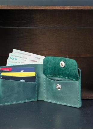 Кожаный кошелек, классическое портмоне с монетницей,  кожа crazy horse, цвет зеленый3 фото