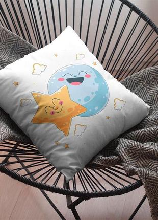 Подушка декоративна з дитячим оригінальним принтом "сплячі зірочка і місяць серед хмар" push it2 фото