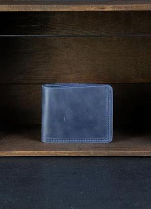 Шкіряний гаманець, класичне портмоне з монетницею, шкіра crazy horse, колір синій1 фото
