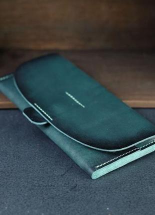 Шкіряний гаманець, клатч "батерфляй 2", шкіра краст, колір зелений2 фото