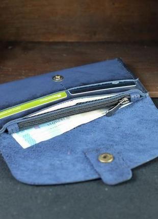 Кожаный кошелек, клатч "баттерфляй 2", кожа краст, цвет синий4 фото