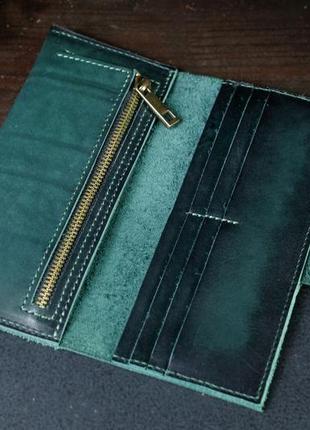 Кожаный кошелек berty 20см, кожа итальянский краст, цвет зеленый3 фото