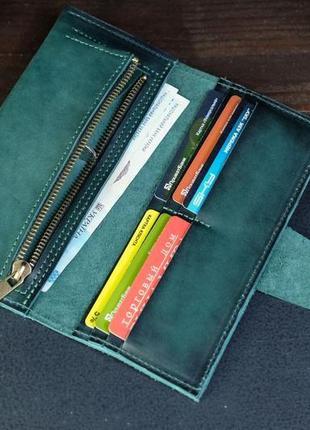 Шкіряний гаманець berty 20см, шкіра італійський краст, колір зелений4 фото