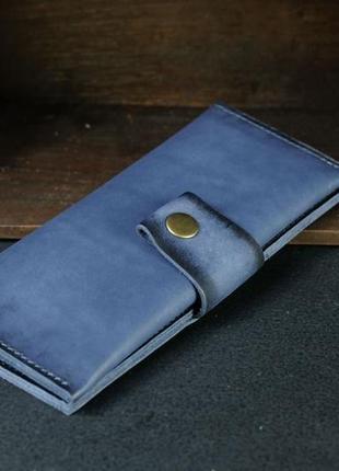 Шкіряний гаманець berty 20см, шкіра італійський краст, колір синій2 фото
