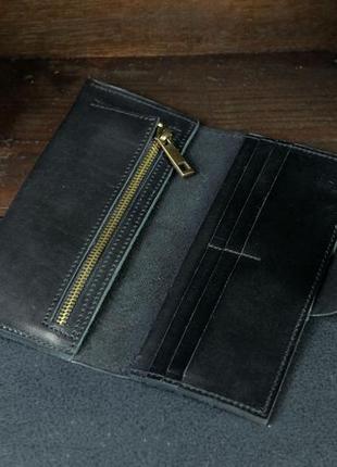 Кожаный кошелек berty 20см, кожа итальянский краст, цвет черный3 фото