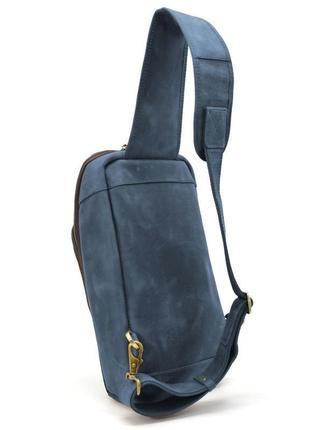 Шкіряний рюкзак слінг на одне плече tarwa rk-0910-4lx синій колір3 фото