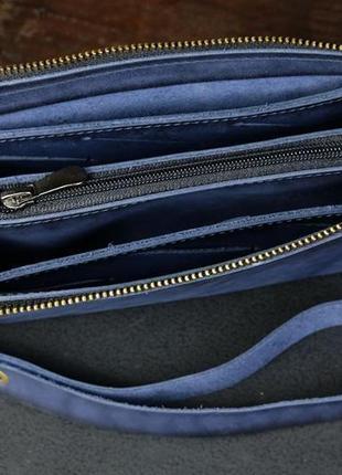 Кожаный кошелек тревел с ремешком, кожа итальянский краст, цвет синий3 фото