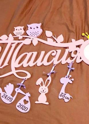 Метрика іменна 62х43 см з фоторамкою.