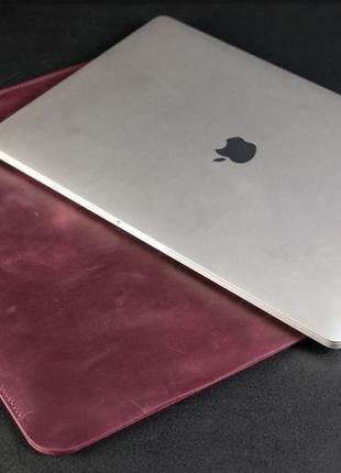 Шкіряний чохол для macbook, дизайн №1, вінтажна шкіра, колір бордо3 фото