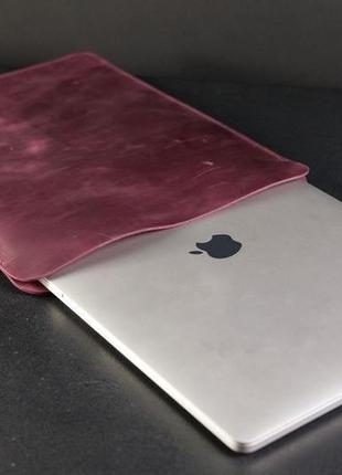 Кожаный чехол для macbook дизайн №1, винтажная кожа, цвет бордо2 фото