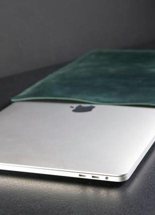 Кожаный чехол для macbook дизайн №1, винтажная кожа, цвет зеленый2 фото