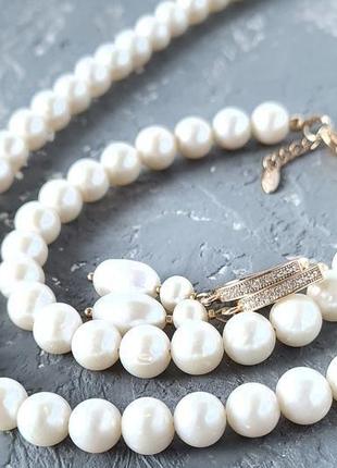 Весільний чи святковий комплект з натуральних перлів у позолоті4 фото